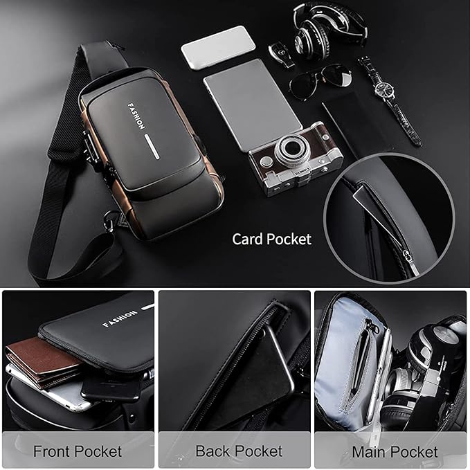 🎒 Crossbody Sling Bag for Men & Women | Anti-Theft Chest Bag with USB Charging Port | Waterproof Casual Shoulder Messenger Bag
