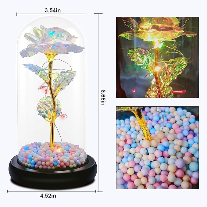 🌹 Artificial Tulips in Crystal Box & Galaxy Glass Rose with LED Light | Romantic Gift for Valentine’s Day